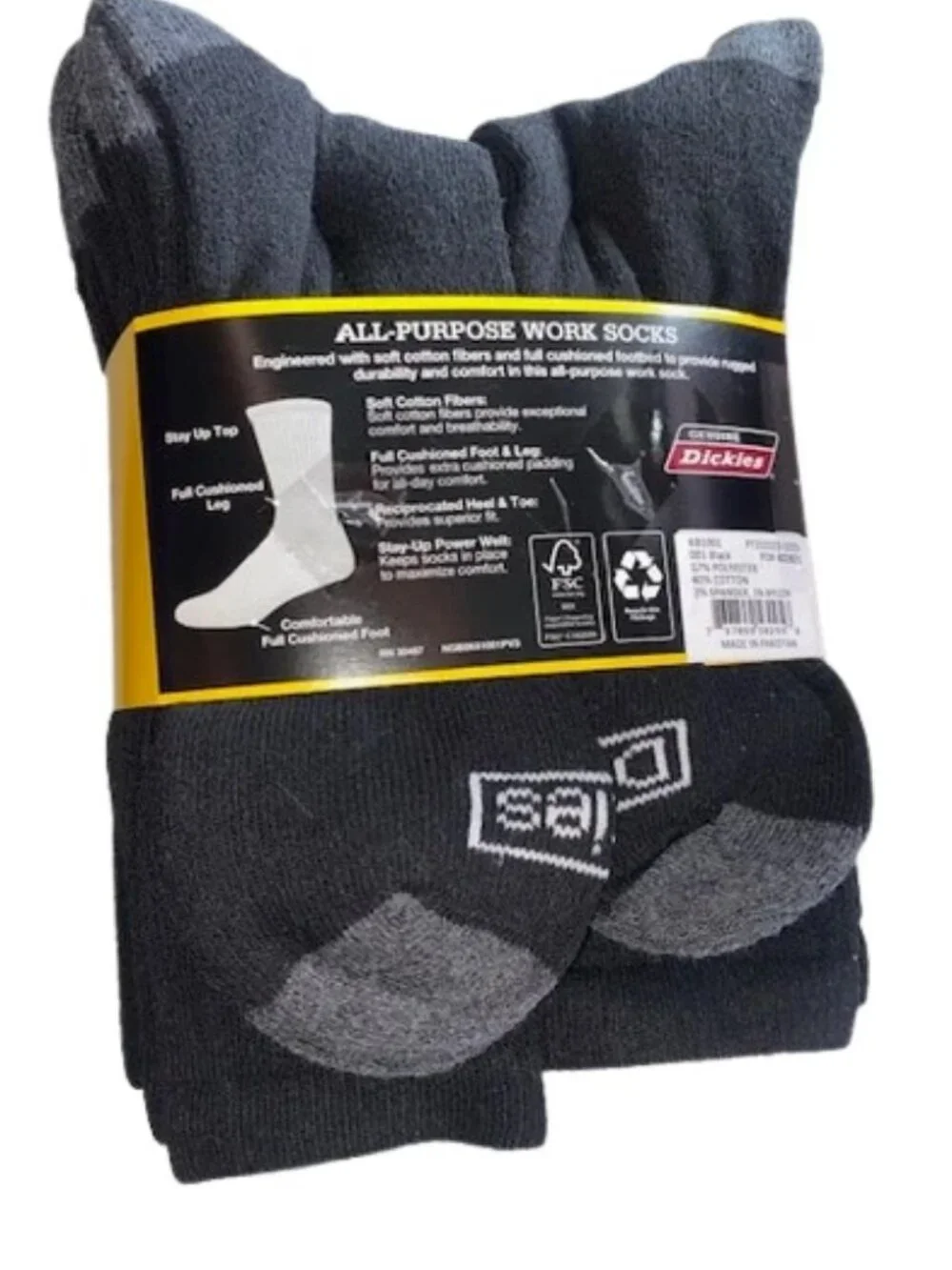 Dickies 8 Pair Men's Work Crew Socks, Cushioned Comfort Heavy Duty Durability
